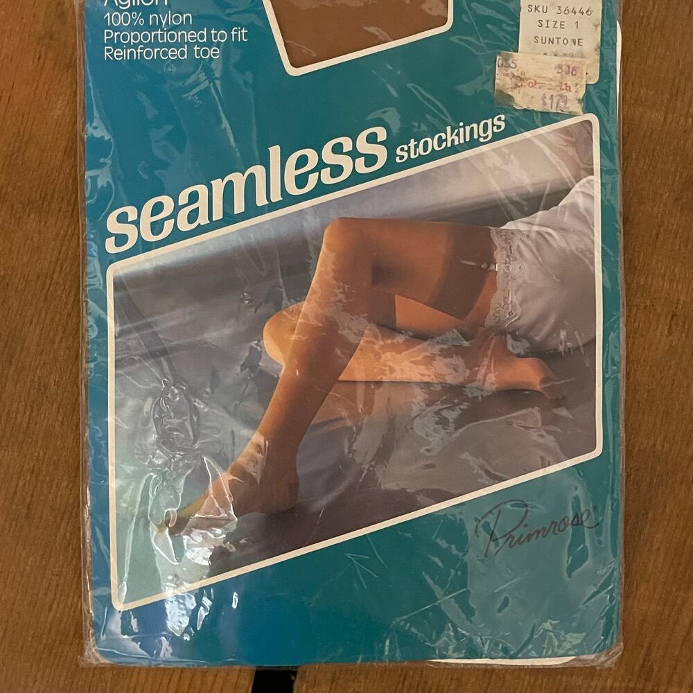 Vintage Agilon Primrose Nylon Seamless thigh high garter Stockings size 1